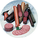 Fibrous casing sausage products